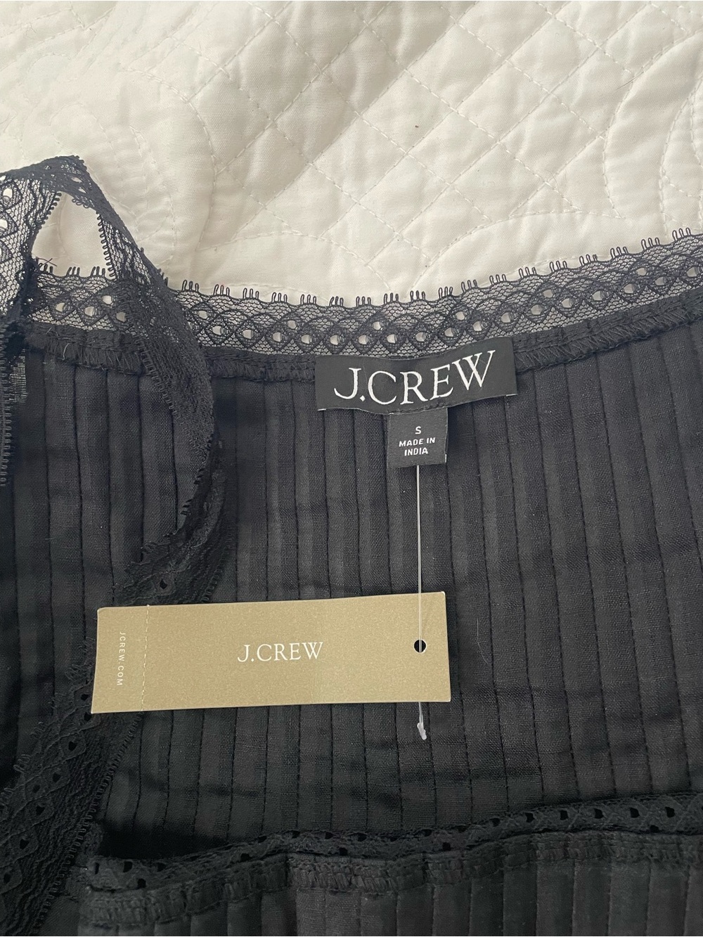 NWT J. Crew Ramie Lace Trim Tank Black - Picture 3 of 5